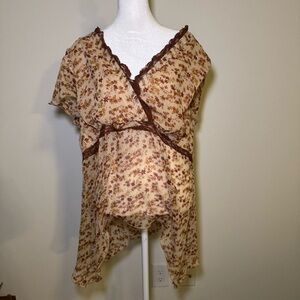Beige Brown Floral Babydoll Blouse